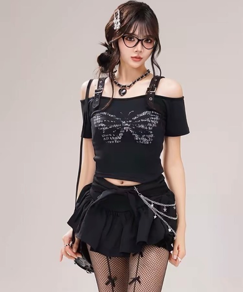 「NOVESSEL」 半袖カットソー FREE ブラック レディース_画像3