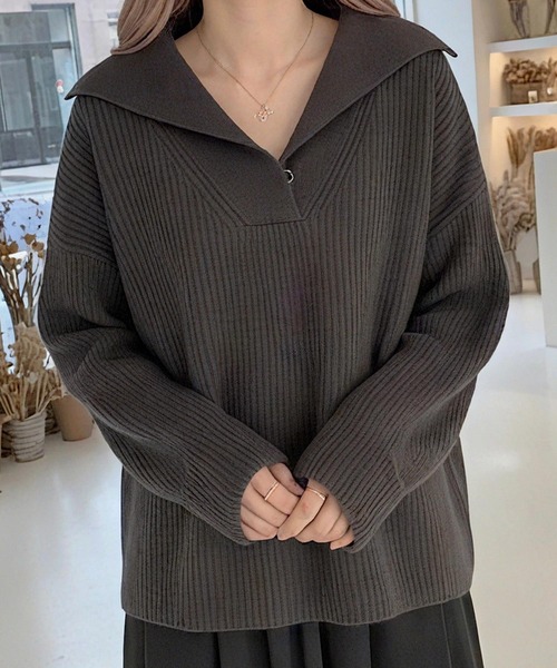 cammie ニット セーター セーラーカラー風リブニット レディース