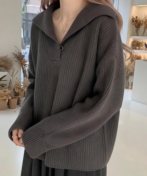 cammie ニット セーター セーラーカラー風リブニット レディース