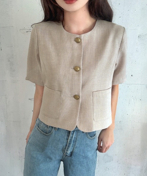「LAUIR」 ノーカラージャケット X-LARGE ナチュラル レディース_画像8