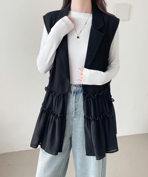 ABITOKYO（アビトーキョー） ベスト ジレ 異素材ティアードフリルジレ
