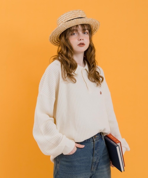 「MUHET」 長袖ポロシャツ MEDIUM アイボリー レディース_画像7