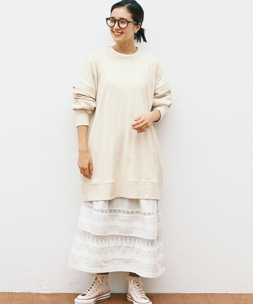 「avecmoi」 長袖ワンピース MEDIUM ホワイト レディース_画像3