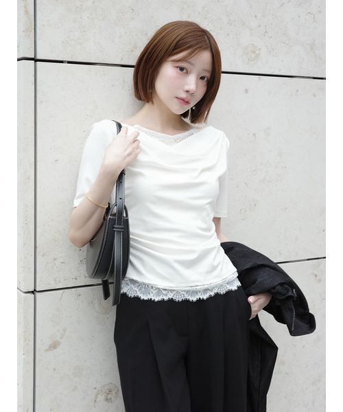 【新品未使用】SNIDEL レーストリムワンショルカットソー SNIDEL（スナイデル） tシャツ 「USAGI ONLINE限定」レーストリム