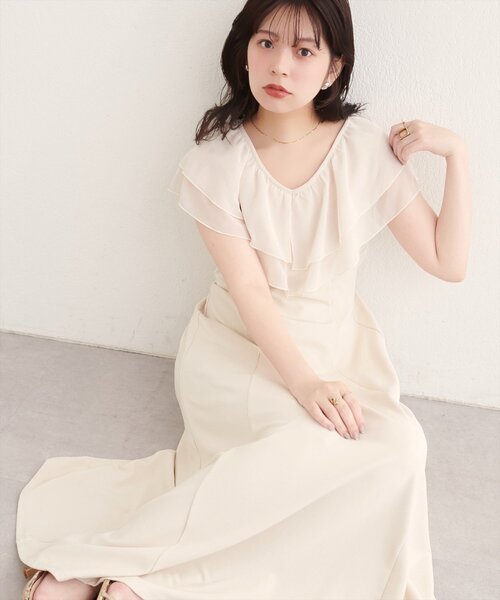 ワンピース 「osono」フリルカラーリップルワンピースの画像