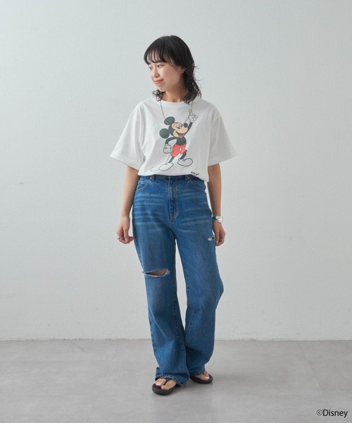 「MICKEY MOUSE」 半袖Tシャツ FREE チャコールグレー レディース_画像9