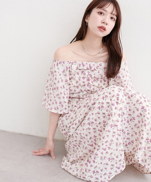 natural couture ワンピース 半袖 フロントタックデザインフレア