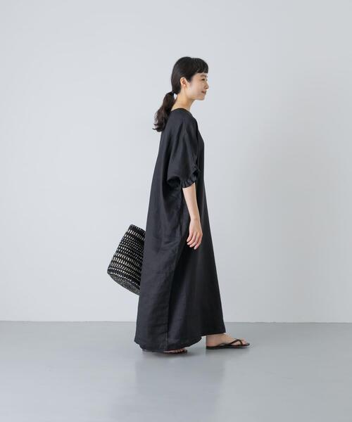 かぐれ ワンピース 半袖 「2サイズ展開」リネンフリルスリーブ