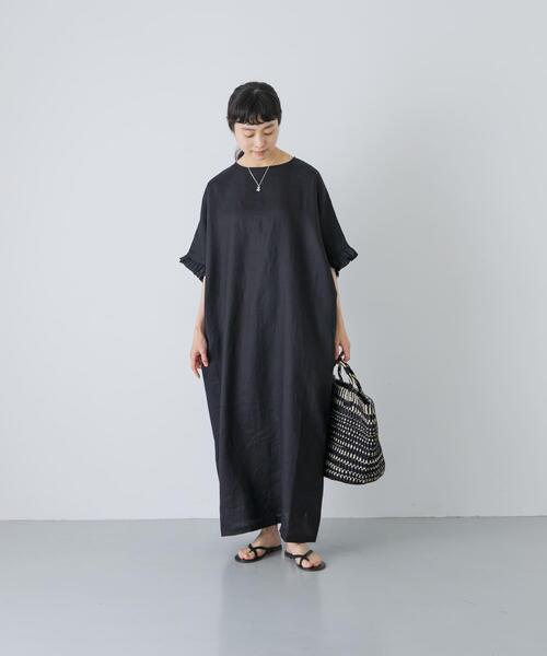かぐれ ワンピース 半袖 「2サイズ展開」リネンフリルスリーブ