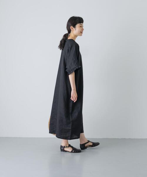 かぐれ ワンピース 半袖 「2サイズ展開」リネンフリルスリーブ