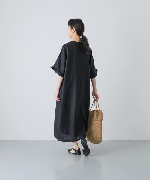 かぐれ ワンピース 半袖 「2サイズ展開」リネンフリルスリーブ