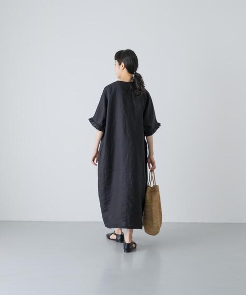 かぐれ ワンピース 半袖 「2サイズ展開」リネンフリルスリーブ