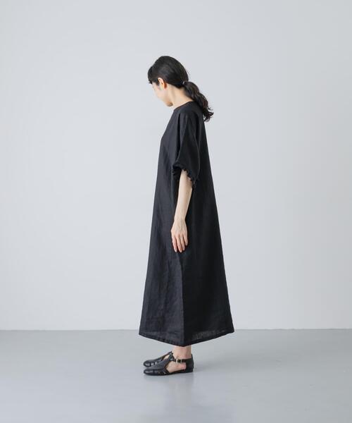 かぐれ ワンピース 半袖 「2サイズ展開」リネンフリルスリーブ