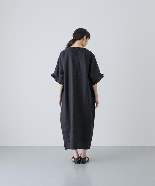かぐれ ワンピース 半袖 「2サイズ展開」リネンフリルスリーブ