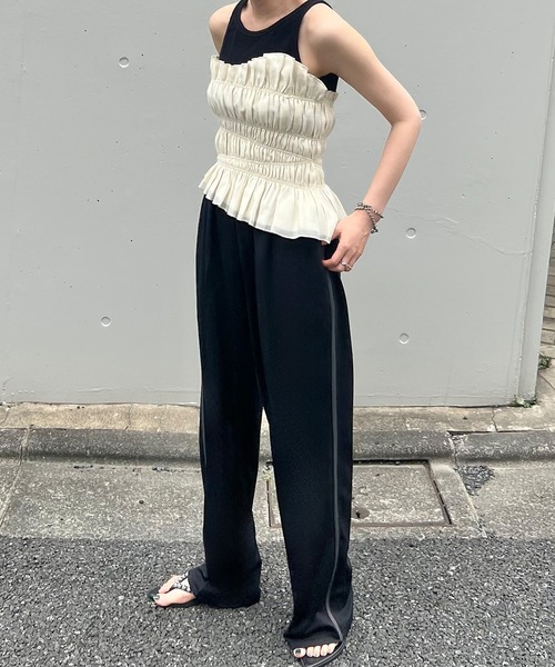 「junoah」 スラックス MEDIUM ブラック レディース_画像3
