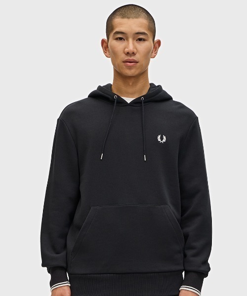 FRED PERRY ロゴ Tipped フード付き 長袖 パーカー ブラック FRED PERRY パーカー Tipped Hooded Sweatshirt／フレッドペリー