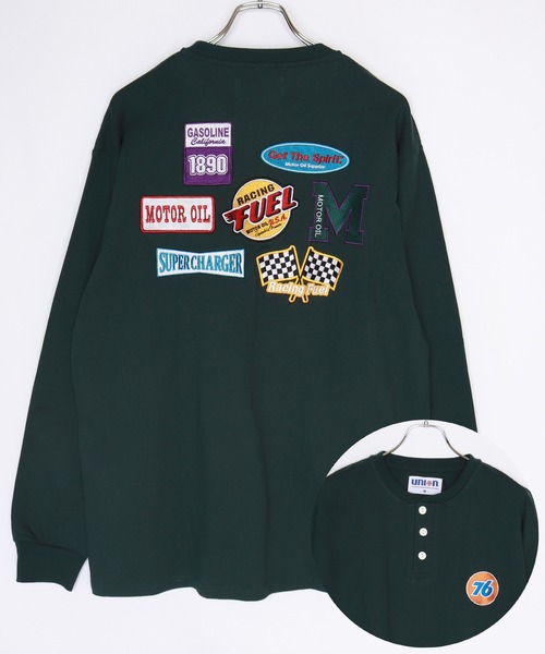 tシャツ 76Lubricants ワッペン刺繍 ルーズサイズ ヘンリーネックT