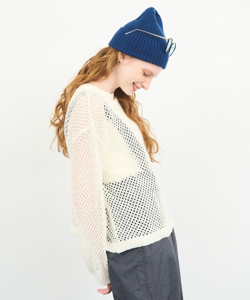 専用【ユリウスセブン】メッシュニット 長袖 透かし編み 綿100 日本製 個性的 CLEL】Watermark Knitting Loose Mesh Knit /透かし編み ルーズ