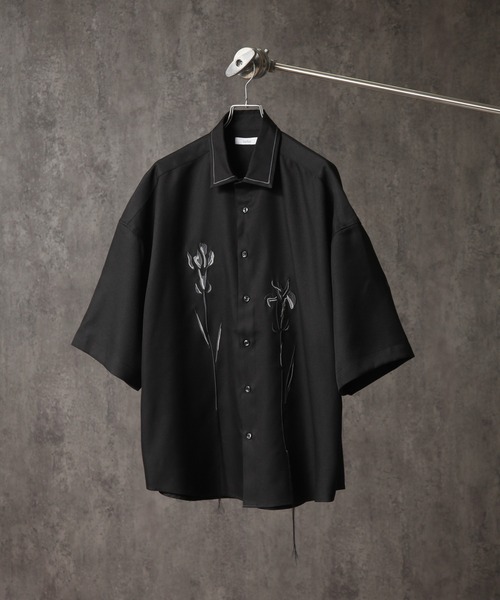Lサイズ　◆刺繍半袖プルオーバーSHIRTS-BLACK 7/26まで シャツ 「welise/ウェライズ」フラワーリメイク刺繍 半袖