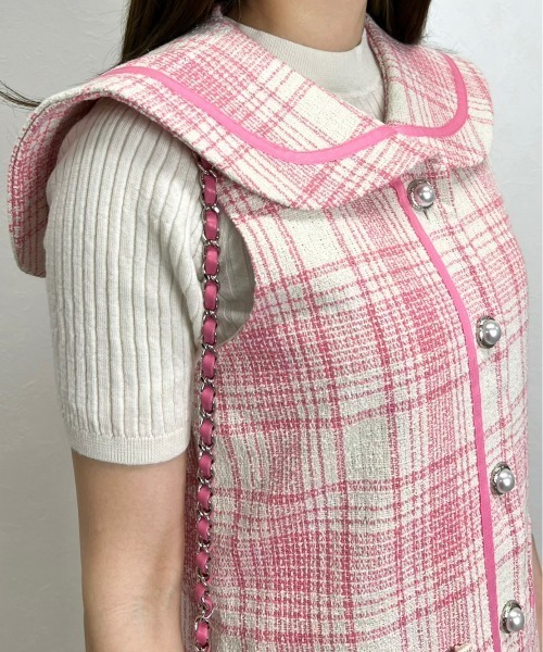 新品未使用♡pois ポワ Tweed vest ピンク♡ツイード ベスト ジレ 新品未使用♡pois ポワ Tweed vest ピンク♡ツイード ベスト ジレ
