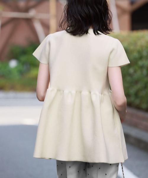 ELFRANK ニット セーター フロントフリルペプラム半袖ニットプル