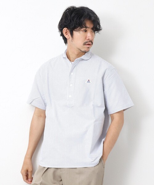 新品【GEVACO／ゲバコ】プルオーバー半袖シャツ 中古・古着通販】GEVACO (ゲバコ) シアサッカーバンドカラー半袖シャツ