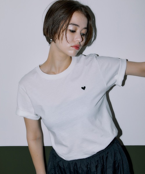 tシャツ Hearts short sleeves レディース LIENCOEUR tシャツ ミニハート刺繍Tシャツ レディース