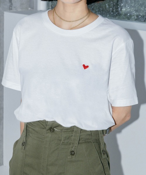 LIENCOEUR tシャツ ミニハート刺繍Tシャツ レディース