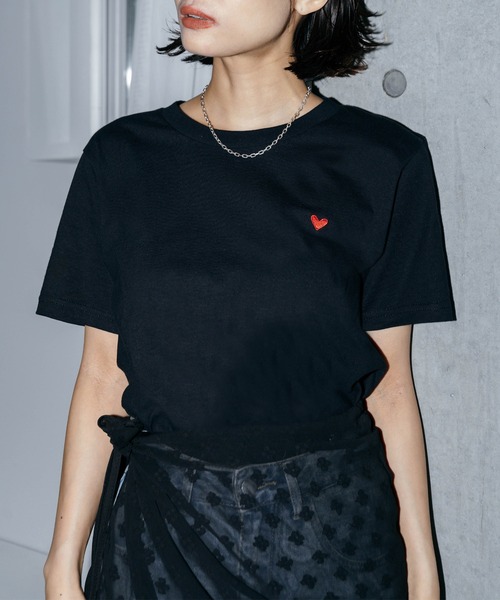 LIENCOEUR tシャツ ミニハート刺繍Tシャツ レディース