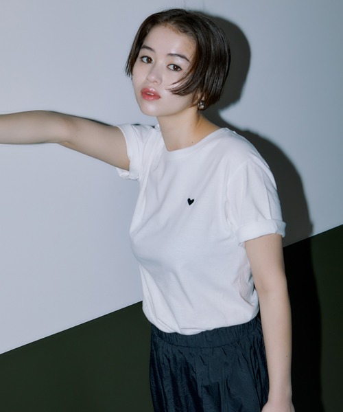 LIENCOEUR tシャツ ミニハート刺繍Tシャツ レディース