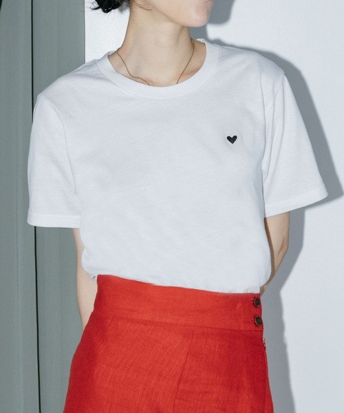 AMIPARIS ピンク ハート刺繍 半袖Tシャツ tombonia ハート刺繍 コンパクトTシャツ｜フリークスストアの
