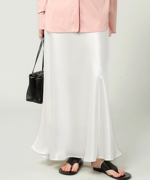 東大卒ママsugar yuu スマートスカート(ホワイト) Lace Ladies（レースレディース） スカート ソリッドカラー サテン