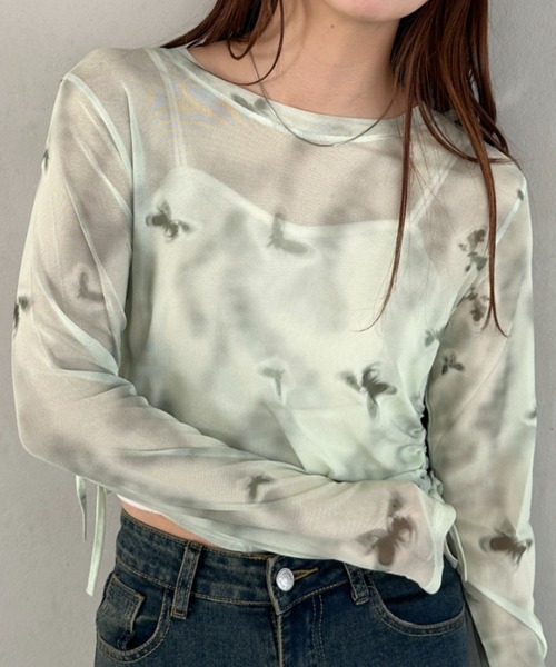 【関税込】 タイ ダイ クロップ Tシャツ - ベージュ tシャツ タイダイクロップドシアートップス レディース