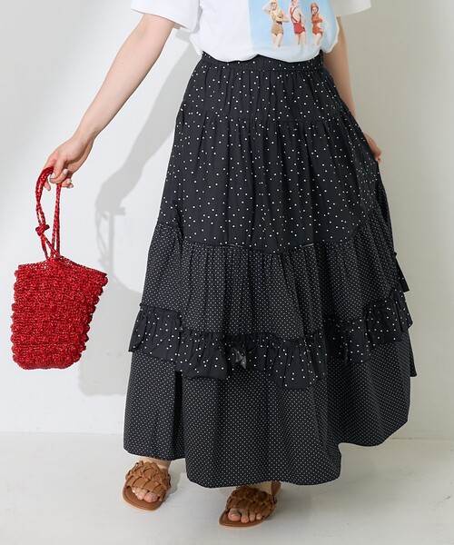 COMME des GARÇONS ドット柄　ティアードスカート coca スカート ドット柄フロッキーティアードスカート