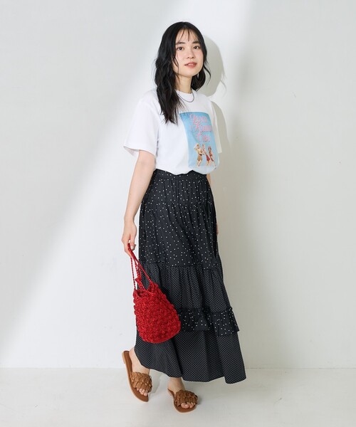 ドット刺繍ティアードスカート FREAK'S STORE スカート ドットコンビ ティアードスカート