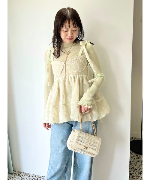 LILY BROWN ブラウス シャツ シアージャガードペプラムトップス