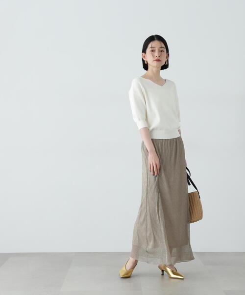 N.Natural Beauty Basic ニット セーター 総針Vネック五分袖