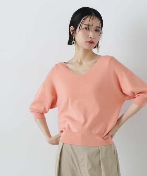 新品 NATURAL BEAUTY　Ｖネックニット（半袖） N.Natural Beauty Basic ニット セーター 総針Vネック五分袖