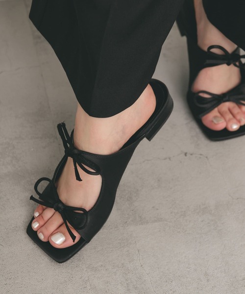 サンダル・ミュール Cohi Ribbon Sandals Black KBF サンダル サテンリボンミュール レディース : ZOZOTOWN