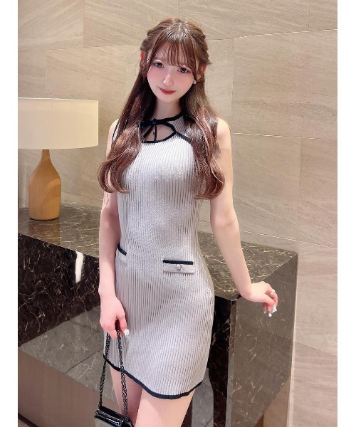 Darich デコルテオープンニットミニワンピース Darich ワンピース デコルテオープンニットミニワンピース