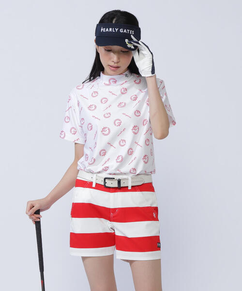 tシャツ 「PEARLY GATES」トリコット4WAYブロックジャガード半袖モックネックカットソー 「ベジタブルロゴ柄」 レディース PEARLY GATES tシャツ 「PEARLY GATES」トリコット4WAYブロック