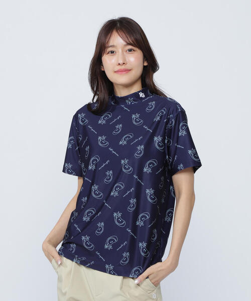 tシャツ 「PEARLY GATES」トリコット4WAYブロックジャガード半袖モックネックカットソー 「ベジタブルロゴ柄」 レディース セール】【PEARLY GATES】トリコット4WAYブロックジャガード半袖