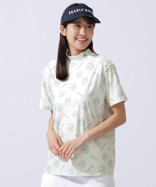 tシャツ 「PEARLY GATES」トリコット4WAYブロックジャガード半袖モックネックカットソー 「ベジタブルロゴ柄」 レディース