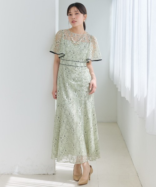 ギャザードレープレースドレス AND COUTURE（アンドクチュール） パーティードレス ドレス アシメ