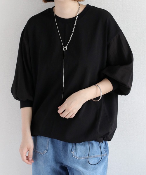 tシャツ ボリュームスリーブシアートップガウン レディース ショート丈 ボリュームスリーブ シアーシャツ[品番：ORGW0008735