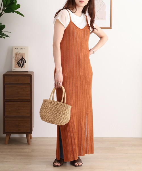 美品 90s vintage DKNY リネン混 シアー ニットマキシワンピース FUNALIVE（ファンアライブ） スマホショルダー ワンピース 夏 シアー