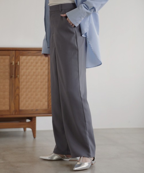 スラックス パンツ カットツイルストレートスラックス レディース