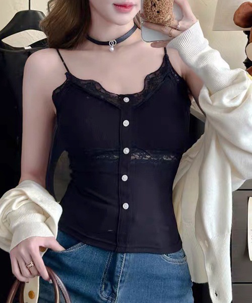 【新品未使用タグ付き】Lace Docking Camisole Lace Ladies（レースレディース） カップ付き キャミソール フロント