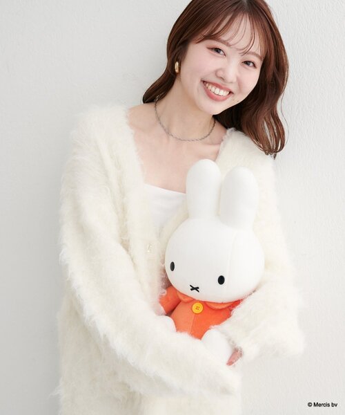 natural couture カーディガン 「miffyコラボ」miffy釦ミドルシャギー