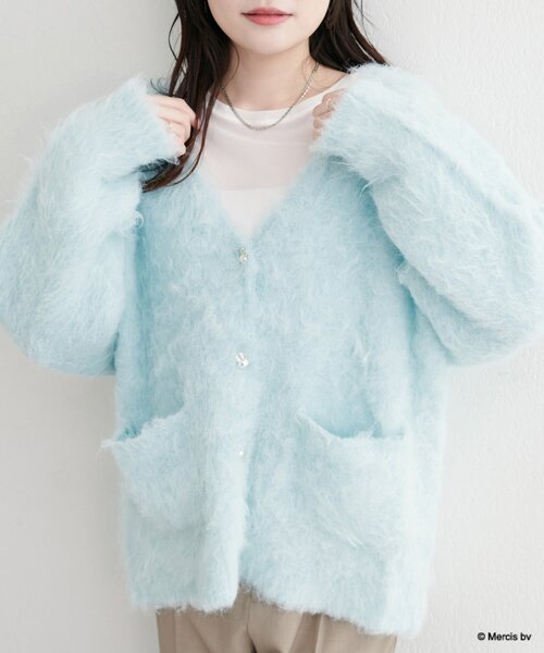 natural couture カーディガン 「miffyコラボ」miffy釦ミドルシャギー
